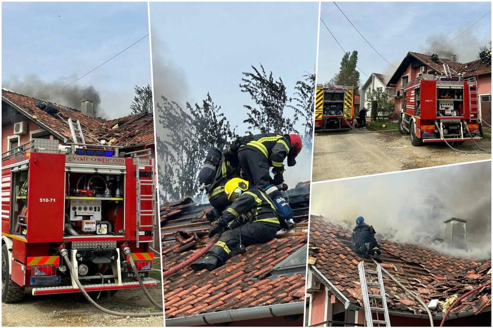 GORI KUĆA U VETERNIKU: Vatra bukti, dim kulja, vatrogasci na krovu bore se sa stihijom POGLEDAJTE (FOTO/VIDEO)