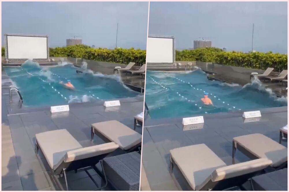 STRAVIČNA SCENA ZEMLJOTRESA NA TAJVANU! Voda u bazenu se ljulja kao u čaši, čovek ne zna šta da radi (VIDEO)