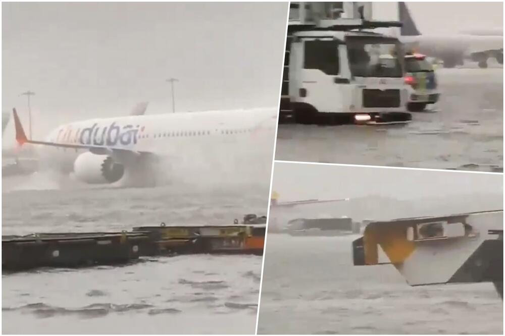 "U DUBAIJU POTOP SUDNJEG DANA" Strašan prizor usled kiše u Emiratima, avion se JEDVA KREĆE PO PISTI! Obustavljeni letovi (VIDEO)