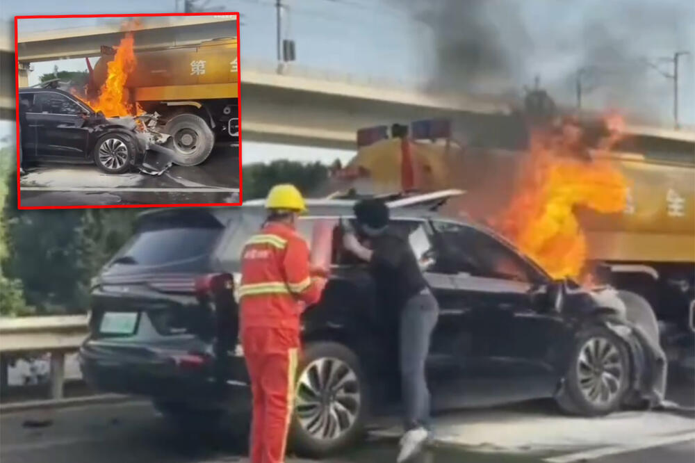 VOZAČ SNIMIO JEZIVU SCENU NA PUTU: Vatrogasci očajnički pokušavaju da spasu porodicu iz džipa u plamenu NASTRADALO I DETE (VIDEO)