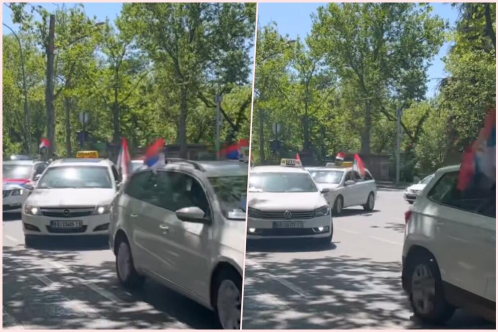 &quot;PONOSAN SAM ŠTO SAM SRBIN&quot; Nesvakidašnji prizor na Voždovcu, beogradski taksisti u koloni razvili srpske trobojke (VIDEO)